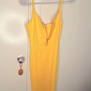 Yellow zip bodycon midi dress